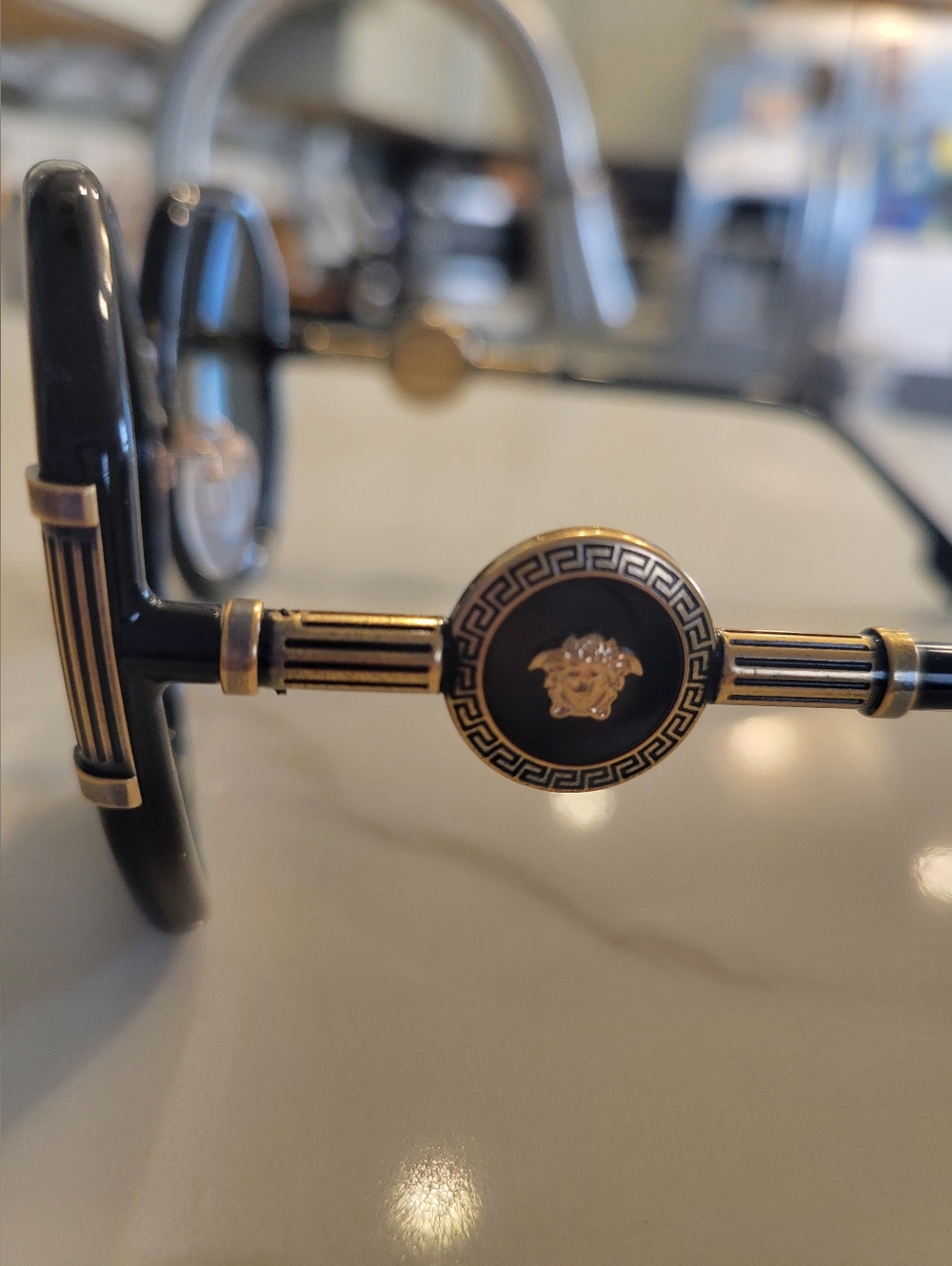 Versace Black and Gold Medusa Round Sunglasses